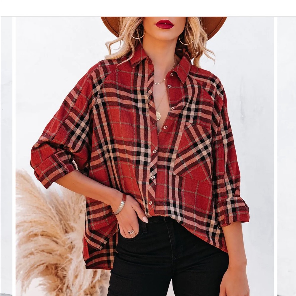 Rust plaid button down